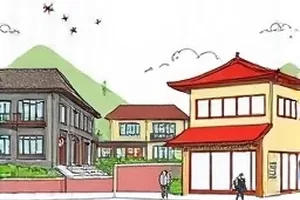 海岛面包房窗边摆放面包的插画